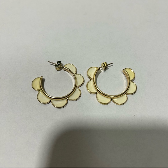 Anthropologie Scalloped White and Gold Hoops - Picture 2 of 5